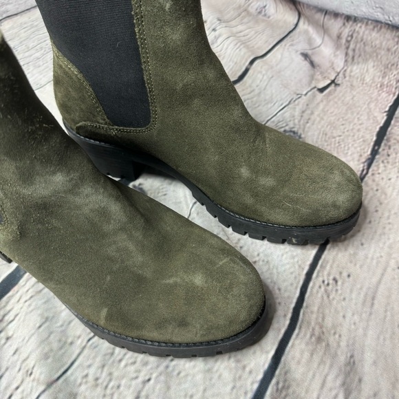 Joie Suede Boots Women’s Size 7 Combat Slip-On Green Heeled Boots - Picture 8 of 8